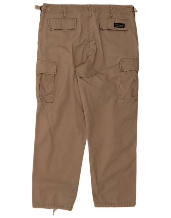 Vintage Herre Arbejdstøj Straight Cargo Bukser W38 L30 Beige
