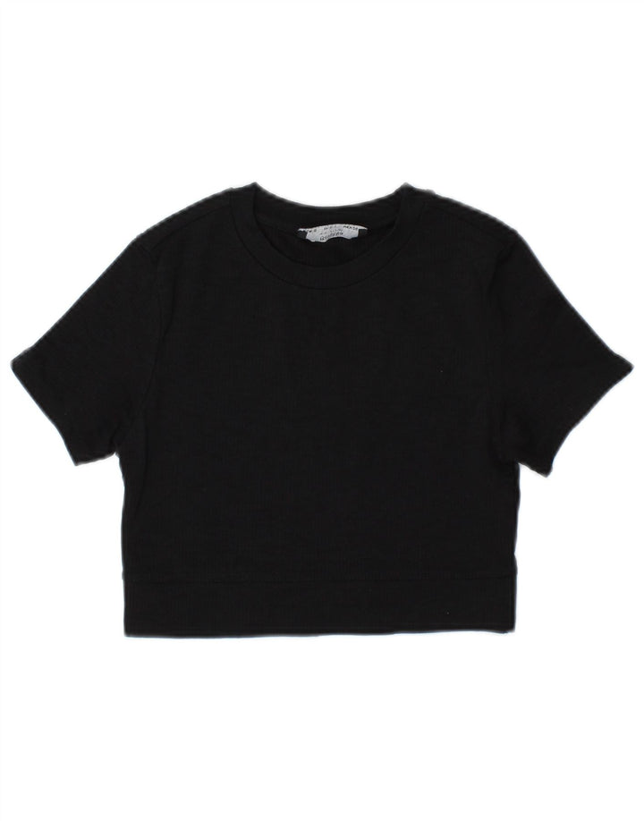 Bershka Womens Crop T-Shirt Top UK 10 Small Black Polyamide