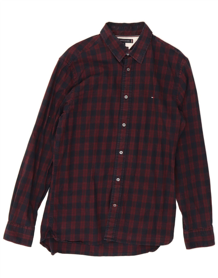 TOMMY HILFIGER Mens Regular Fit Shirt Medium Navy Blue Check Cotton Vintage Tommy Hilfiger and Second-Hand Tommy Hilfiger from Messina Hembry 