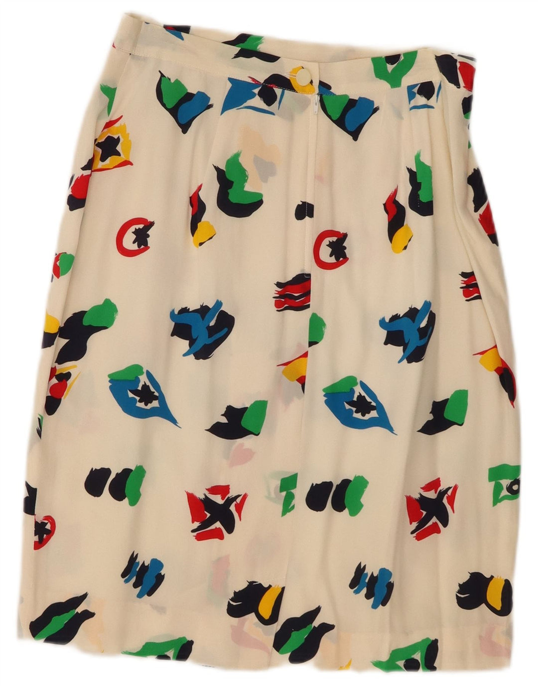 Vintage Womens Abstract Pattern Midi Skirt UK 10 Small W28  Off White