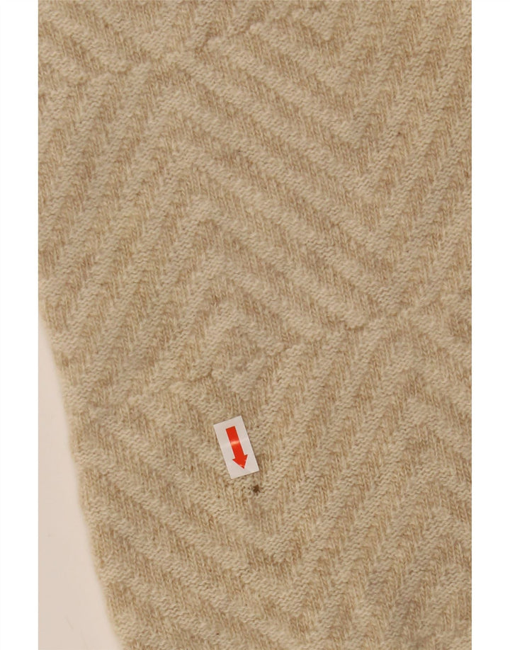 Lyle & Scott Mens V-Neck Jumper Sweater XL Beige Geometric Wool