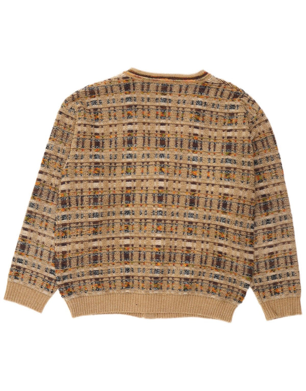 Vintage Mens Cardigan Sweater Large Beige Check