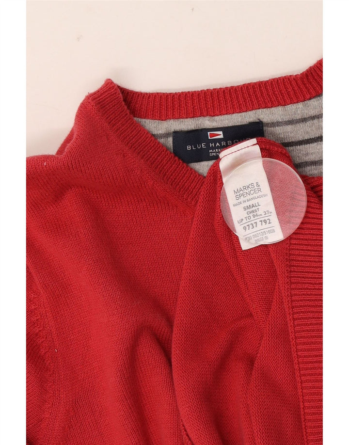 Marks & Spencer Mens Blue Harbour Boat Neck Jumper Sweater Small Red Cotton