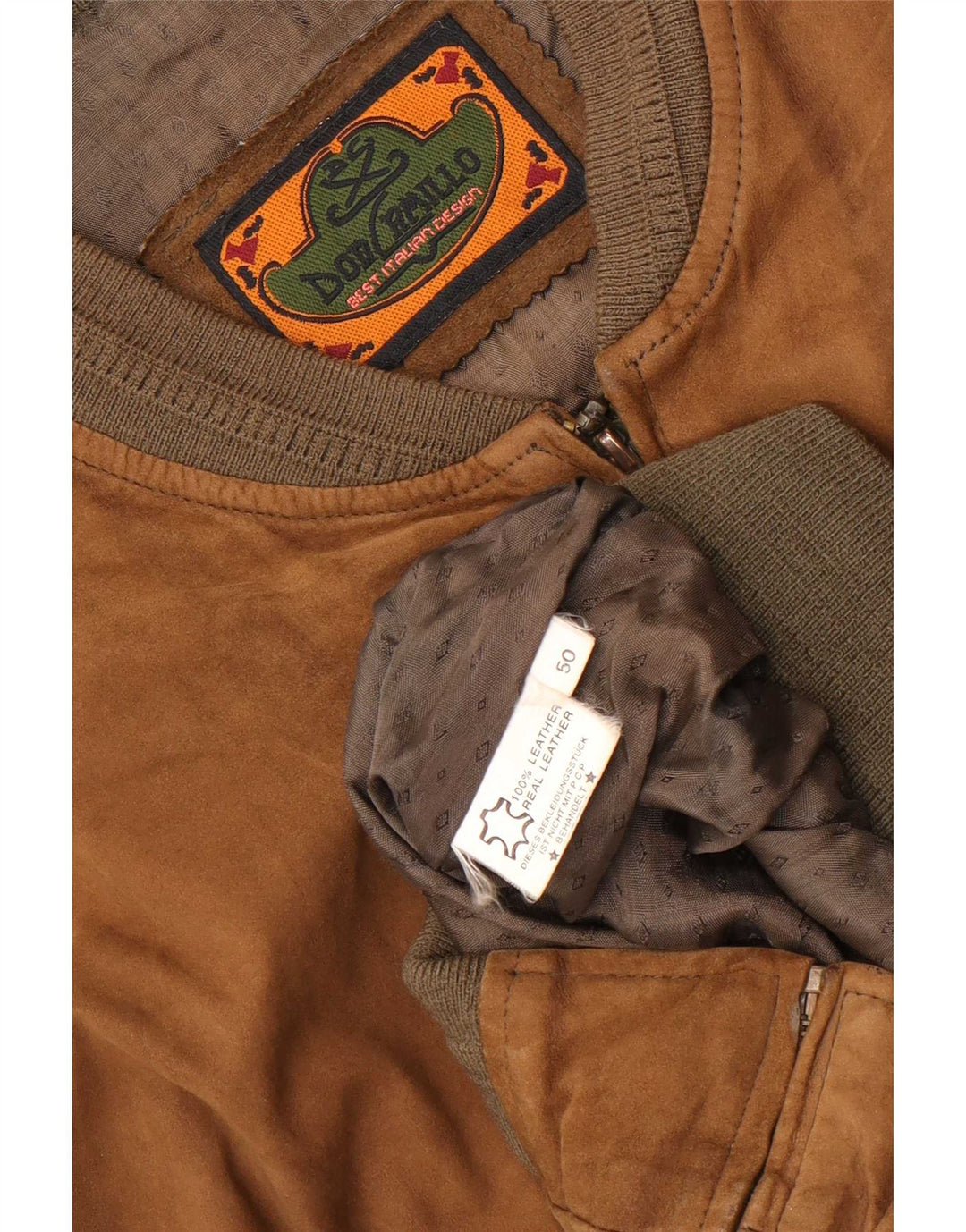 Don Camillo Chaqueta Bomber de Ante para Hombre IT 50 Grande Cuero Marrón