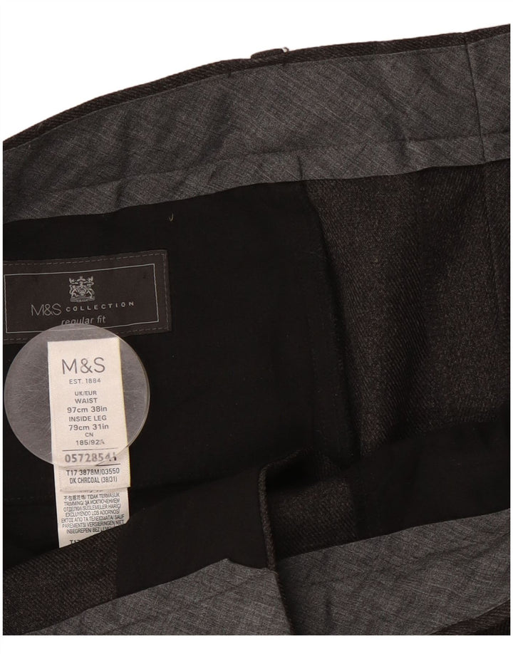 Marks & Spencer Mens Regular Straight Suit Trousers W38 L31 Grey Polyester