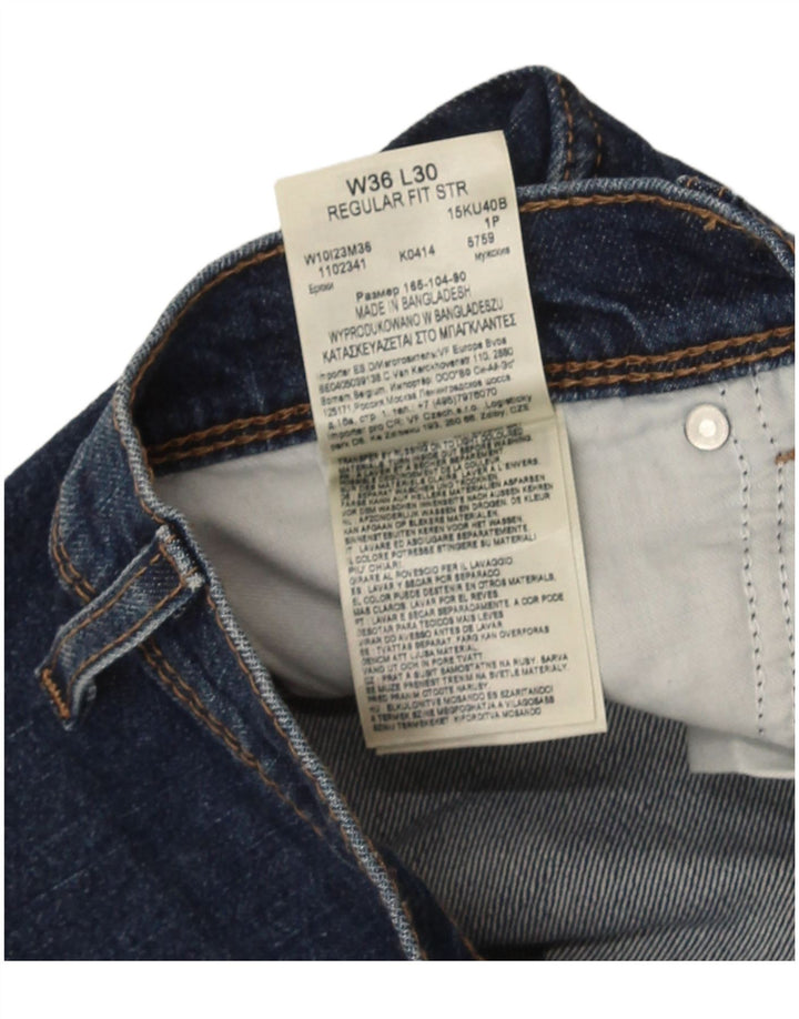 Wrangler Mens Regular Fit Straight Jeans W36 L30 Blue Cotton