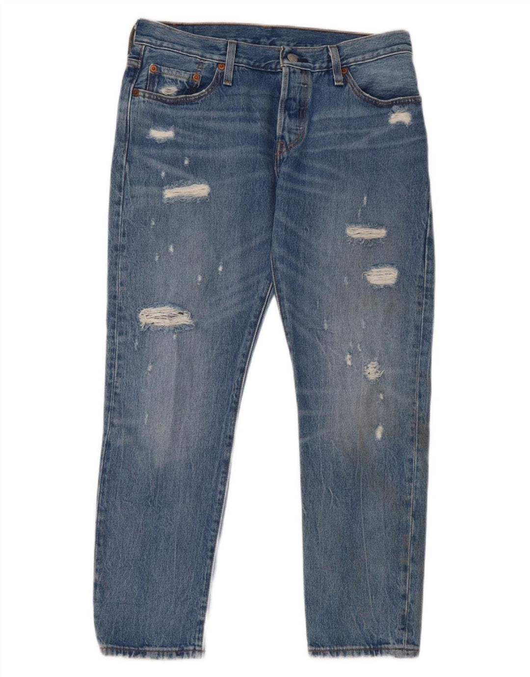 Levi's Dame 501 Distressed Straight Jeans W28 L32 Blå Bomuld
