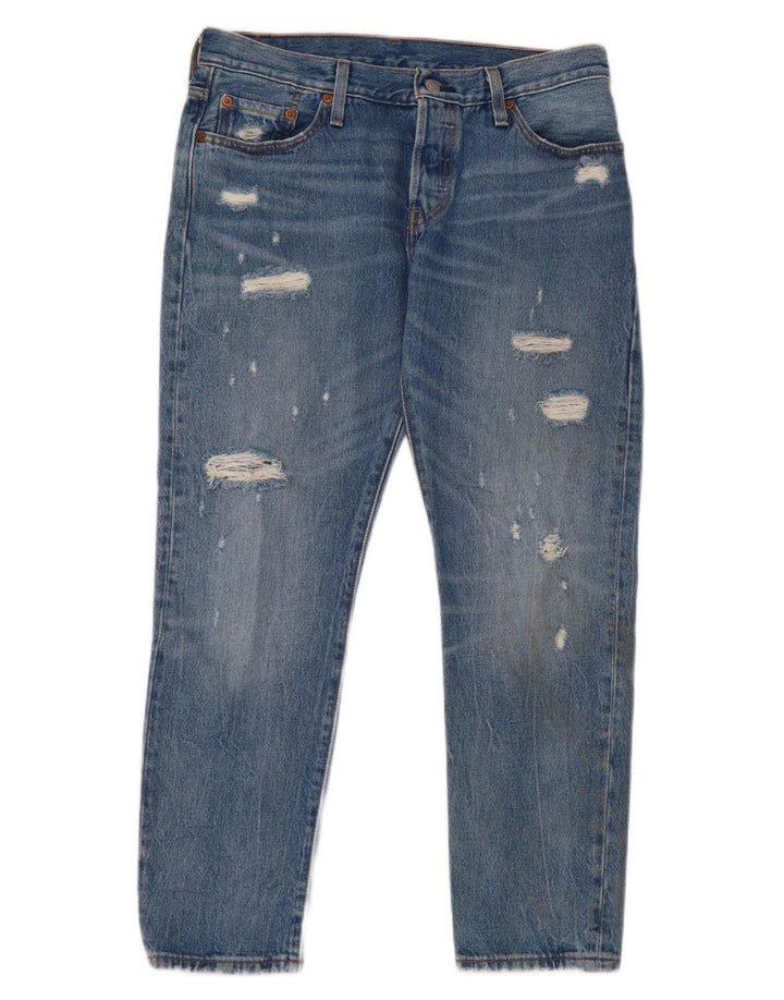 Levi's Dame 501 Distressed Straight Jeans W28 L32 Blå Bomuld