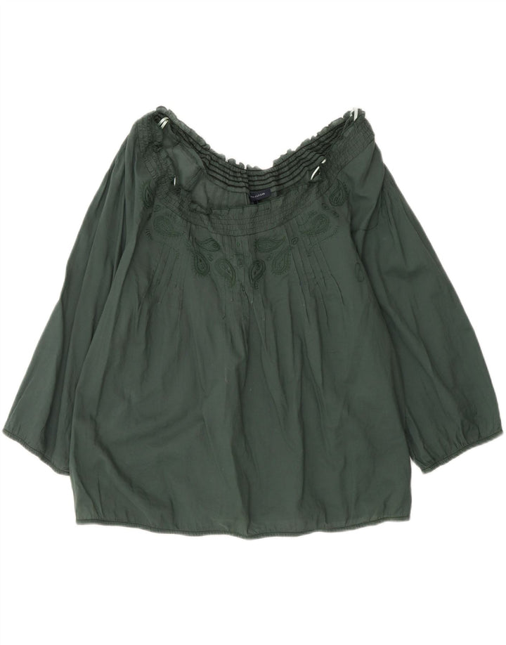 TOMMY HILFIGER Womens Off Shoulder Top US 6 Medium Green Paisley