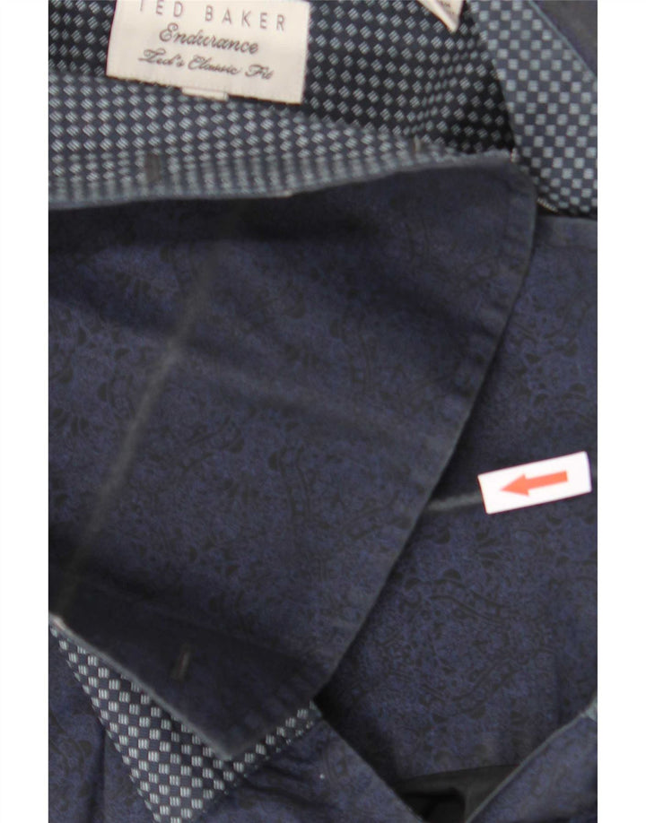 Ted Baker Formel Herreskjorte Størrelse 15,5 Medium Navy Blue Geometric