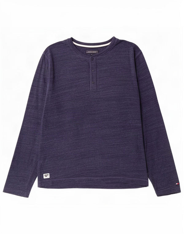Tommy Hilfiger Top da uomo a maniche lunghe XL in cotone screziato blu navy