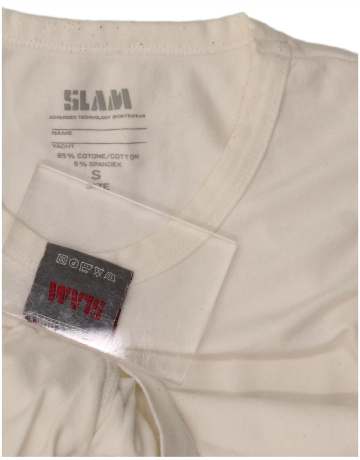 SLAM Womens Graphic Top Long Sleeve UK 10 Small White Cotton