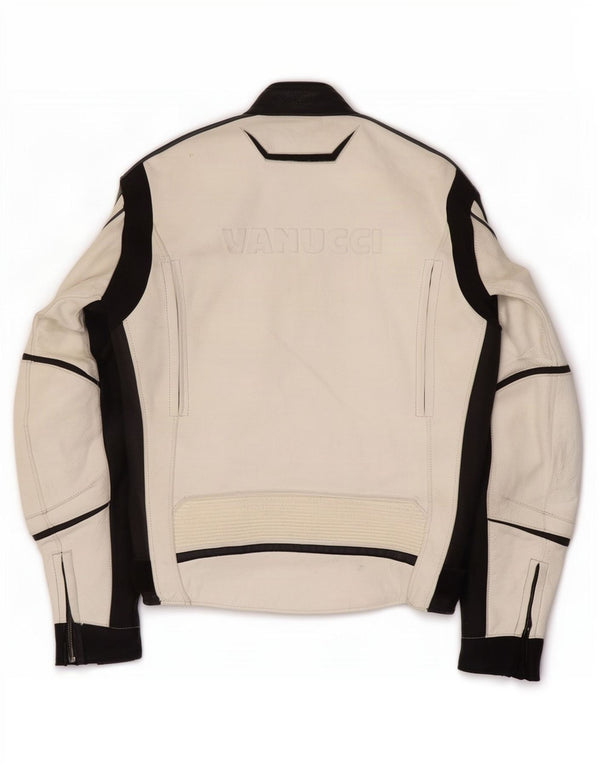 Vanucci Ανδρικό γραφικό δερμάτινο μπουφάν Racer EU 48 Small White Colourblock