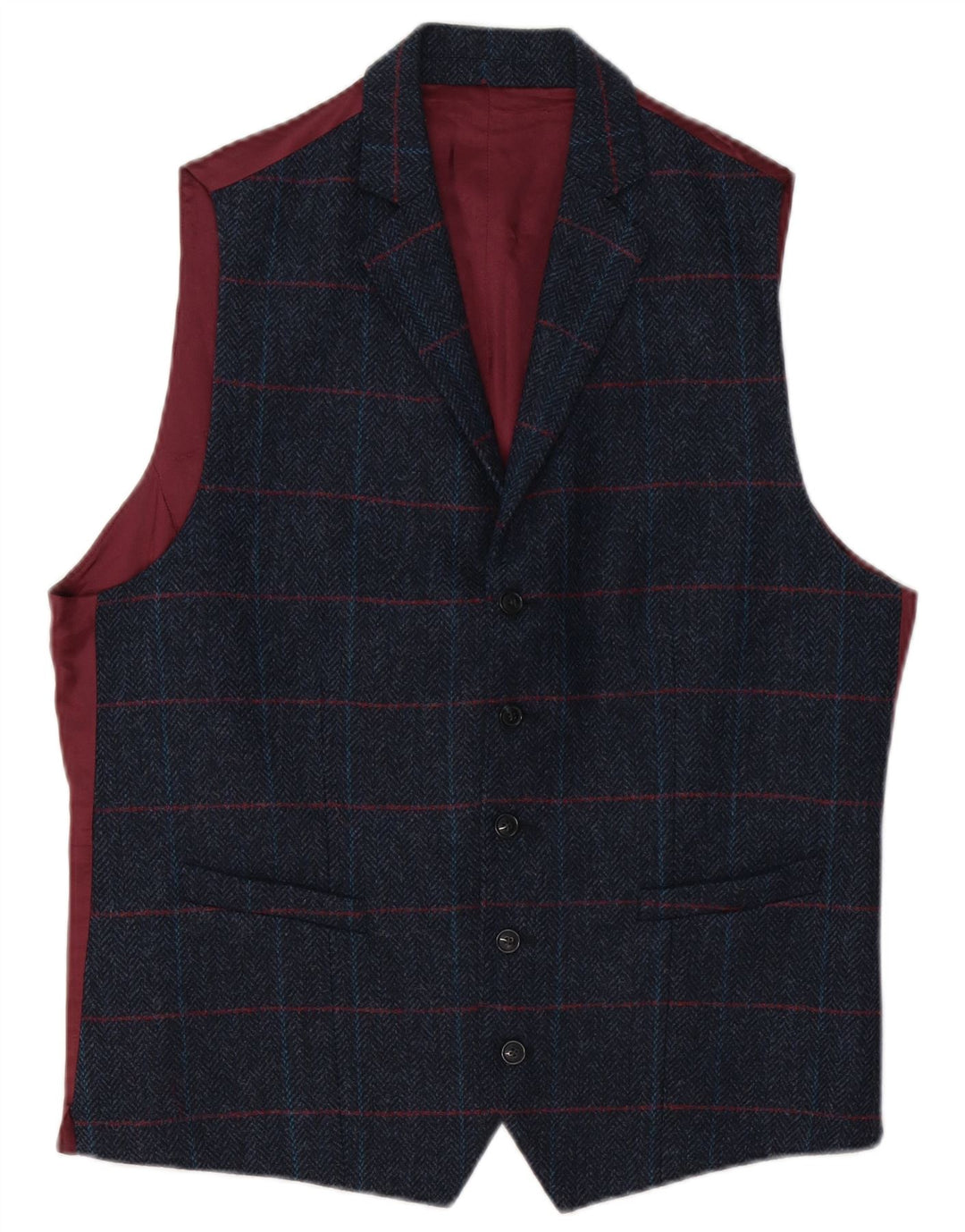 Hawes & Curtis Mens Waistcoat UK 40 Medium Navy Blue Check Viscose