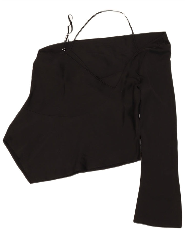 Topshop Womens Asimetric One Shore Top UK 12 Medium Black Poliester