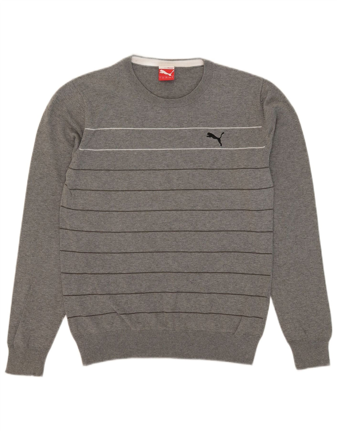 Puma herre rund hals sweater mellem grå stribet