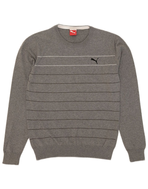 Puma Mens Crew Neck Jumper Sweater Medium Grey Striped
