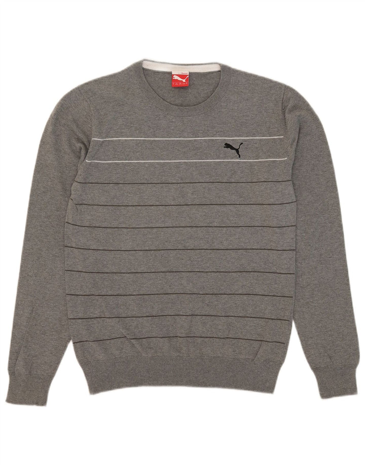 Puma herre rund hals sweater mellem grå stribet