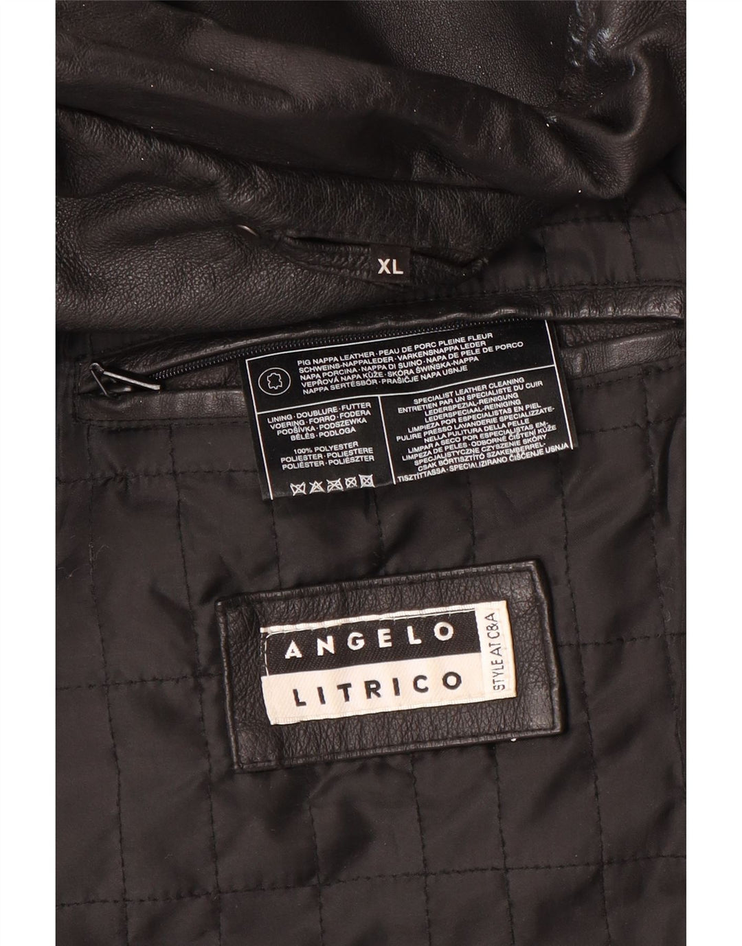 Angelo Litrico Mens Leather Jacket UK 42 XL Black Leather