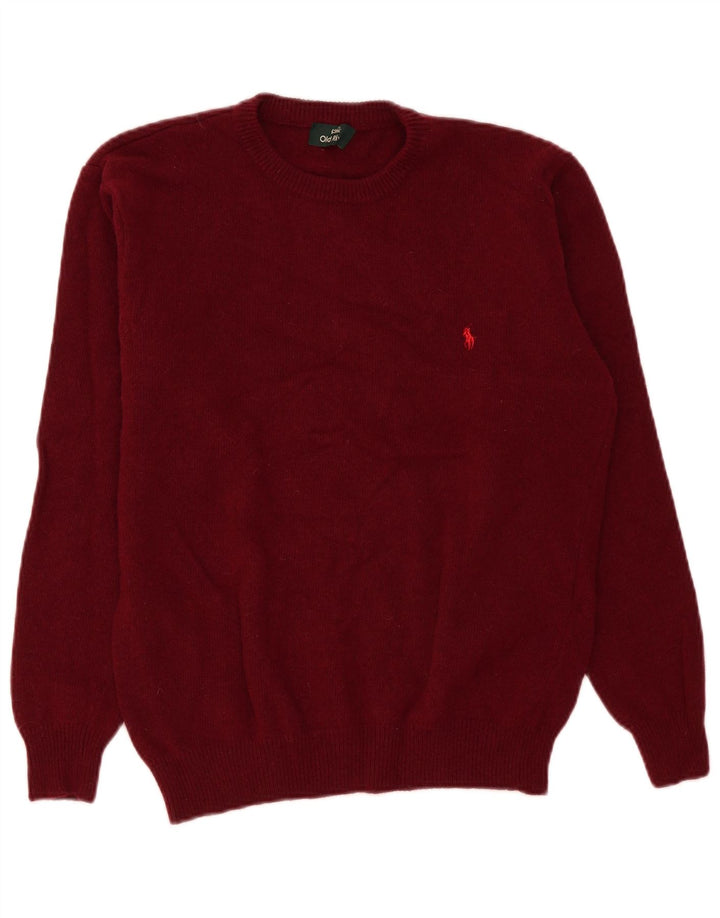 Old River Herre Crew Neck Jumper Sweater Medium Burgundy Virgin Wool
