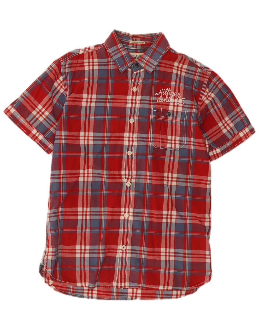 Tommy Hilfiger Mens Short Sleeve Shirt Small Red Check Cotton
