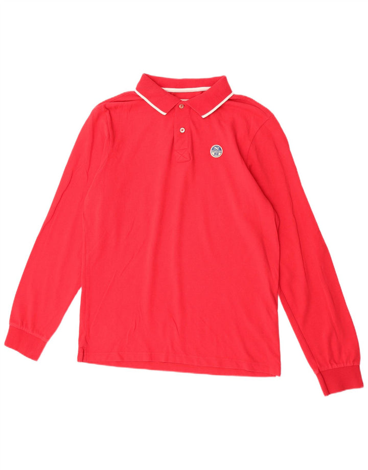 Polo da uomo a maniche lunghe North Sails Large in cotone rosso