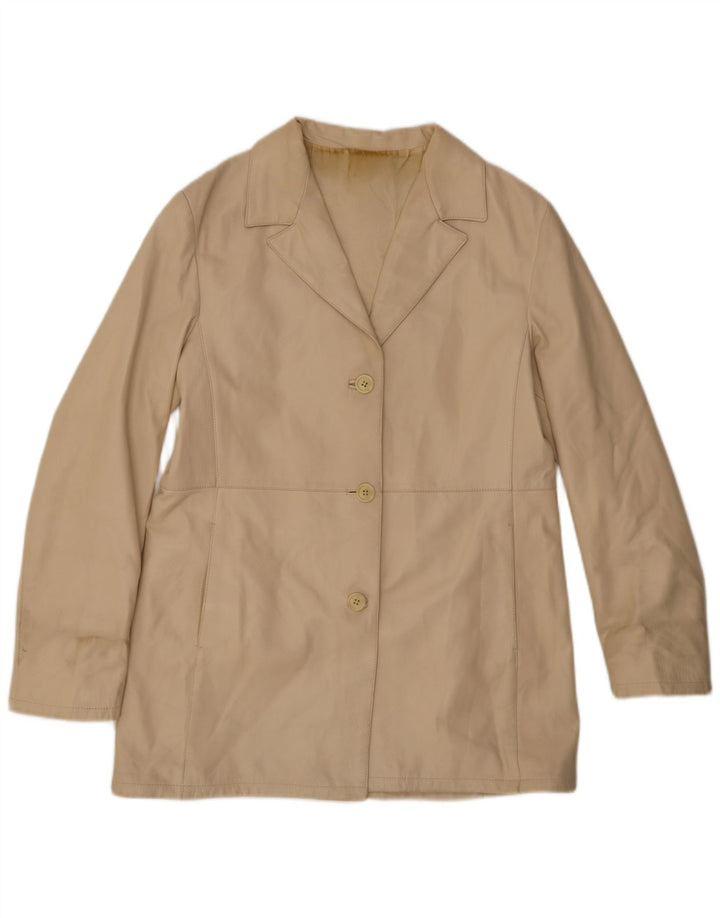Vintage Womens 3 Button Leather Blazer Jacket IT 48 XL Beige Leather