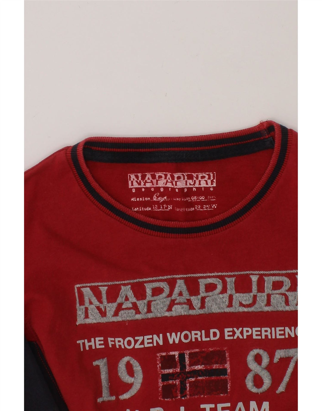 NAPAPIJRI Boys Graphic Top Long Sleeve 12-13 Years Red Vintage Napapijri and Second-Hand Napapijri from Messina Hembry 