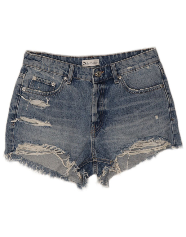 Zara Womens Distressed Denim Shorts EU 38 Small W28 Blue Cotton
