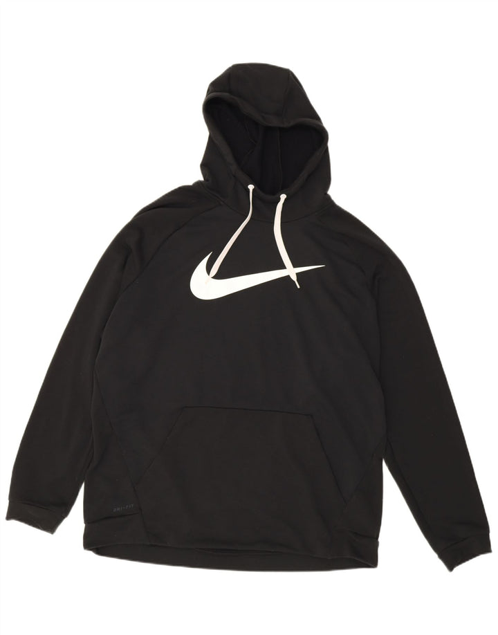 Nike Mens Dri Fit Graphic Hoodie Jumper 2XL Black Polyester