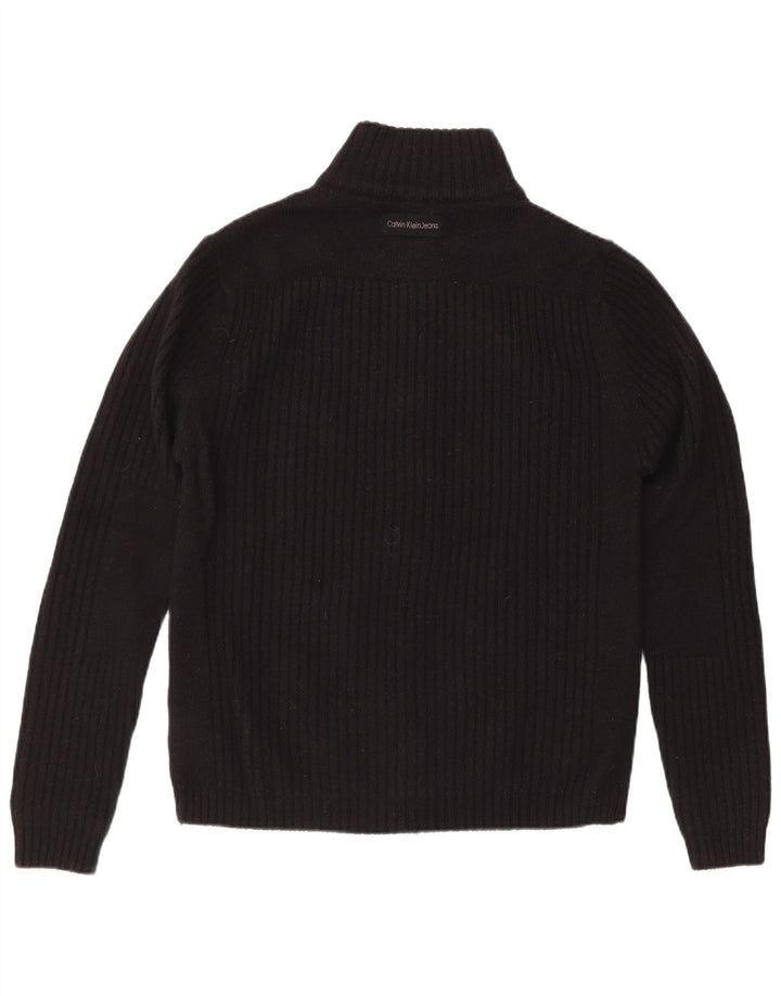 Calvin Klein Mens Cardigan Sweater Large Black Merino Wool