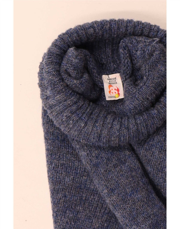 Vintage Mens Roll Neck Jumper Sweater Small Blue New Wool