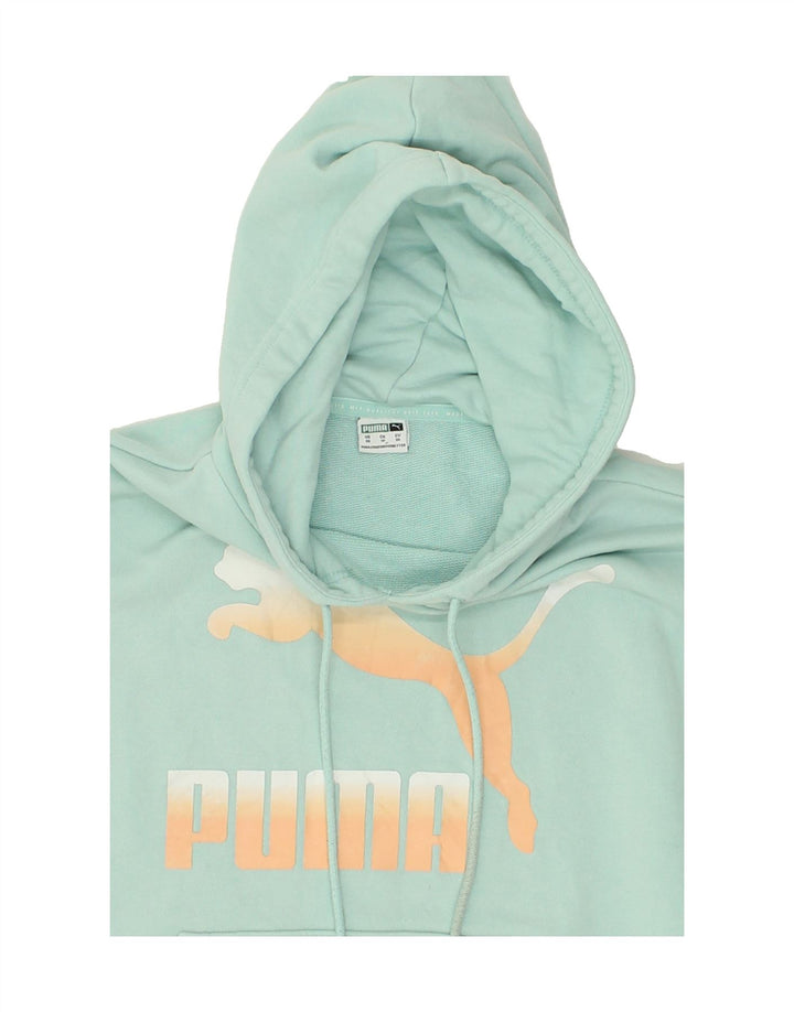 PUMA Womens Loose Fit Graphic Hoodie Jumper UK 6 XS Green Cotton | Vintage Puma | Thrift | Second-Hand Puma | Used Clothing | Messina Hembry 