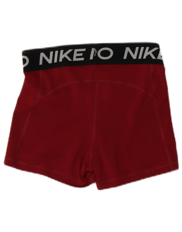 Nike Womens Dri Fit Graphic Sport Shorts UK 12 Medium Burgundy Colourblock