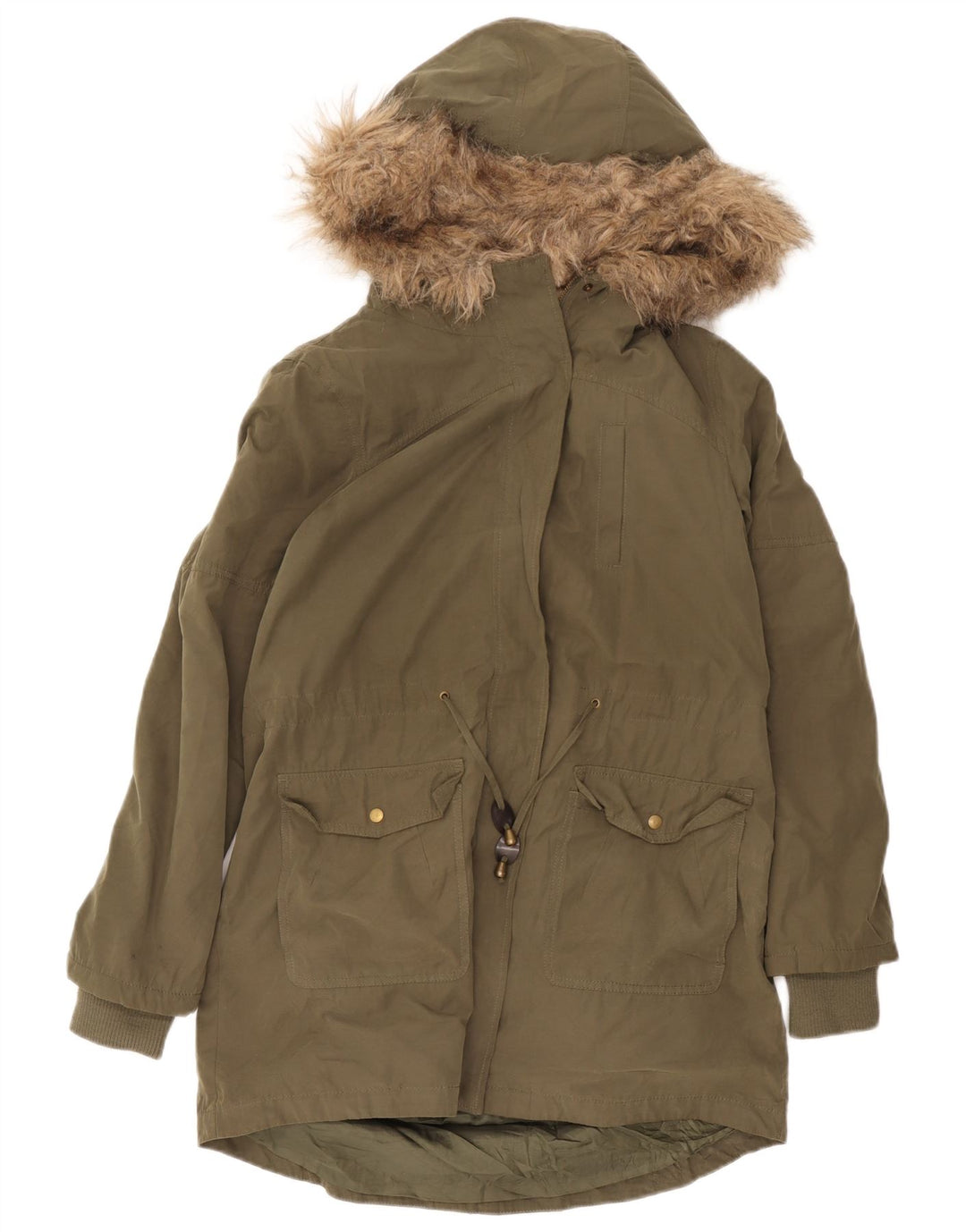Oasis Womens Hooded Sherpa Parka Jacket UK 14 Medium Green Polyester