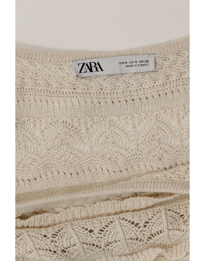 Zara Dame Crop Hæklet Bluse Top UK 10 Small Beige