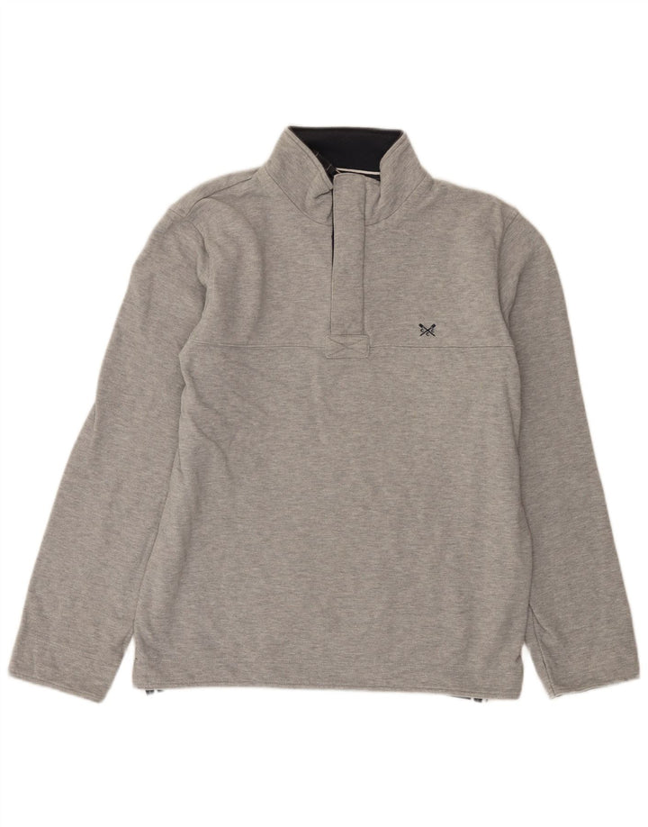 Crew Clothing Mens Zip Neck Sweatshirt Jumper Medium Grey Flecked Cotton
