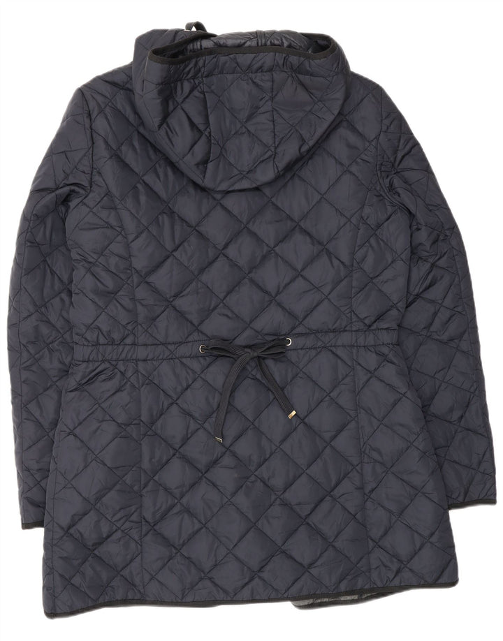 Massimo Dutti Womens Hooded Quilted Jacket UK 18 XL Navy Blue