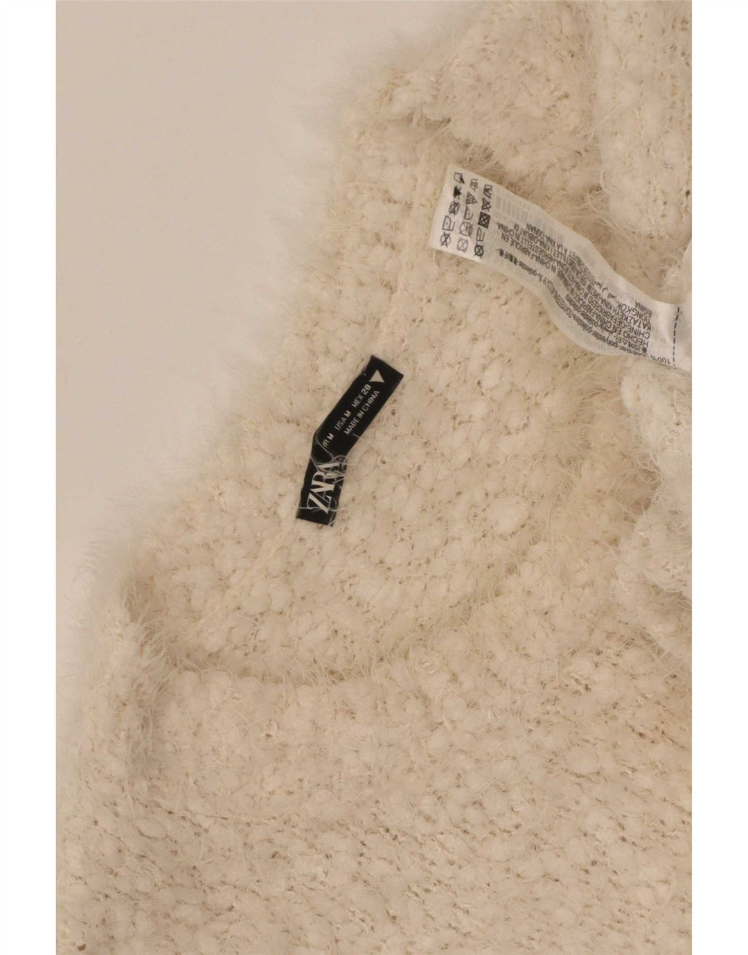 Zara Womens Crop Boat Neck Jumper Sweater UK 14 Medium Beige Polyester