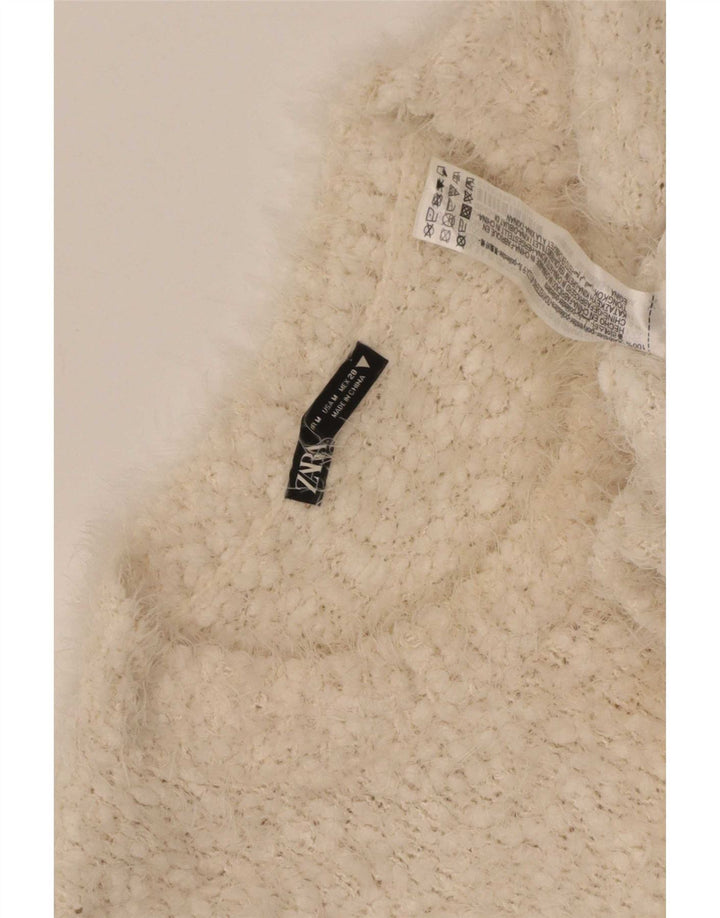 Zara Womens Crop Boat Neck Jumper Sweater UK 14 Medium Beige Polyester