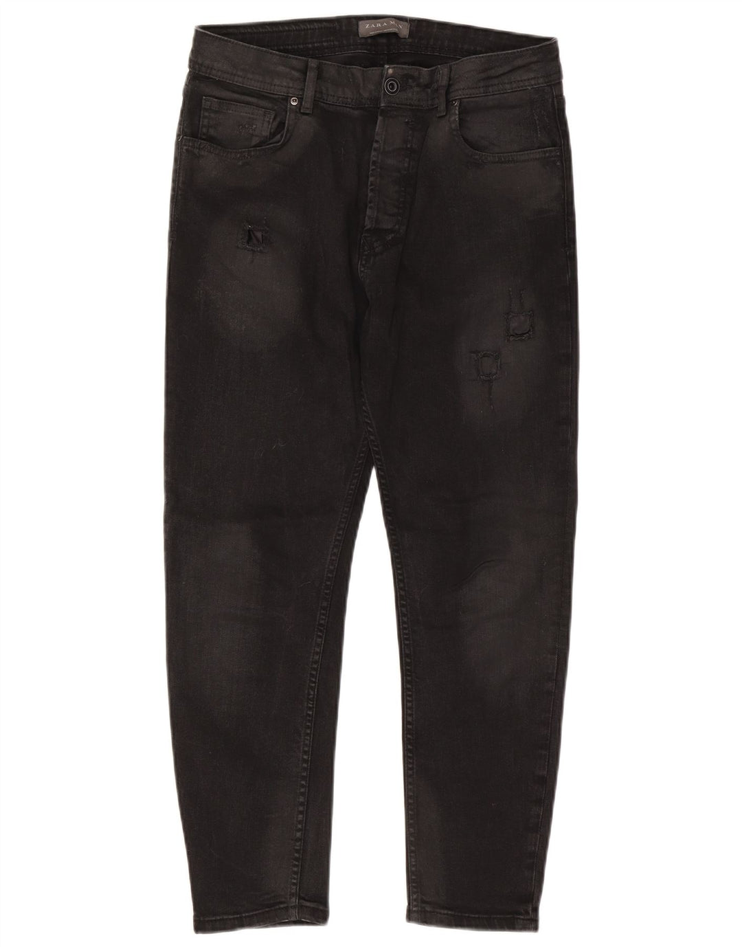 Zara Herre Distressed Slim Jeans EU 42 Large W32 L26 Sort