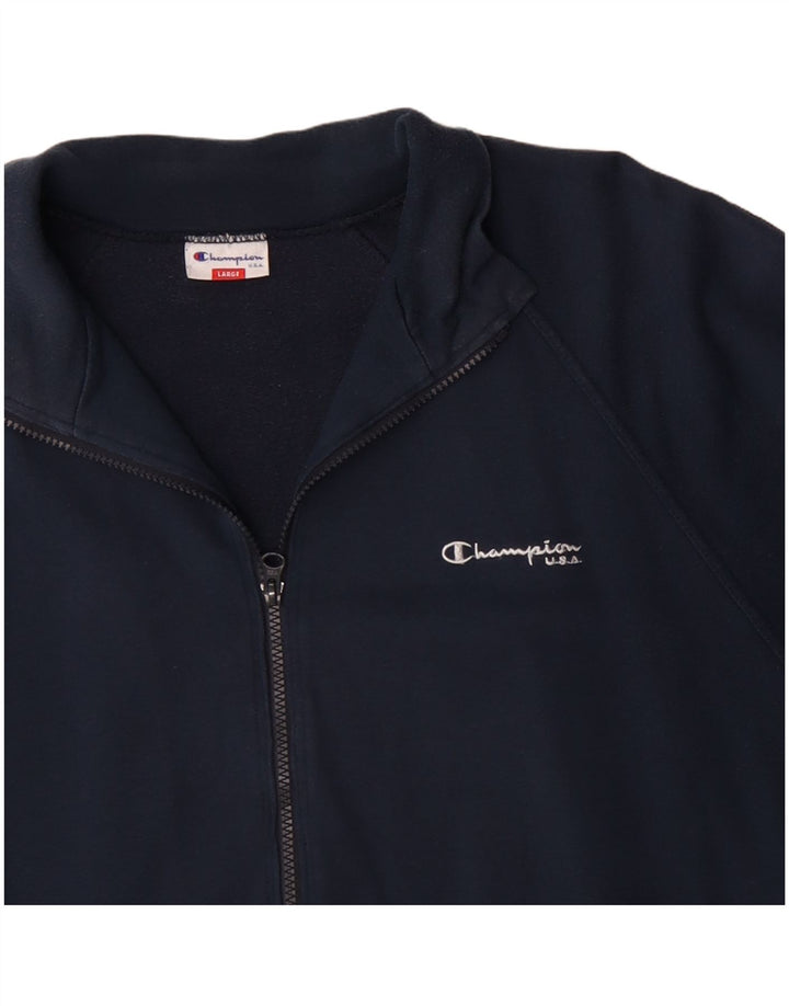 CHAMPION Mens Graphic Tracksuit Top Jacket Large Navy Blue Colourblock