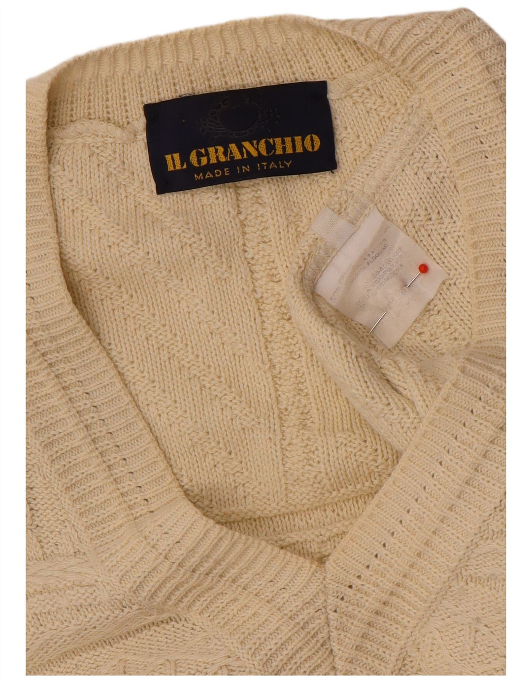 Il Granchio Mens V-Neck Jumper Sweater Large Beige Geometric