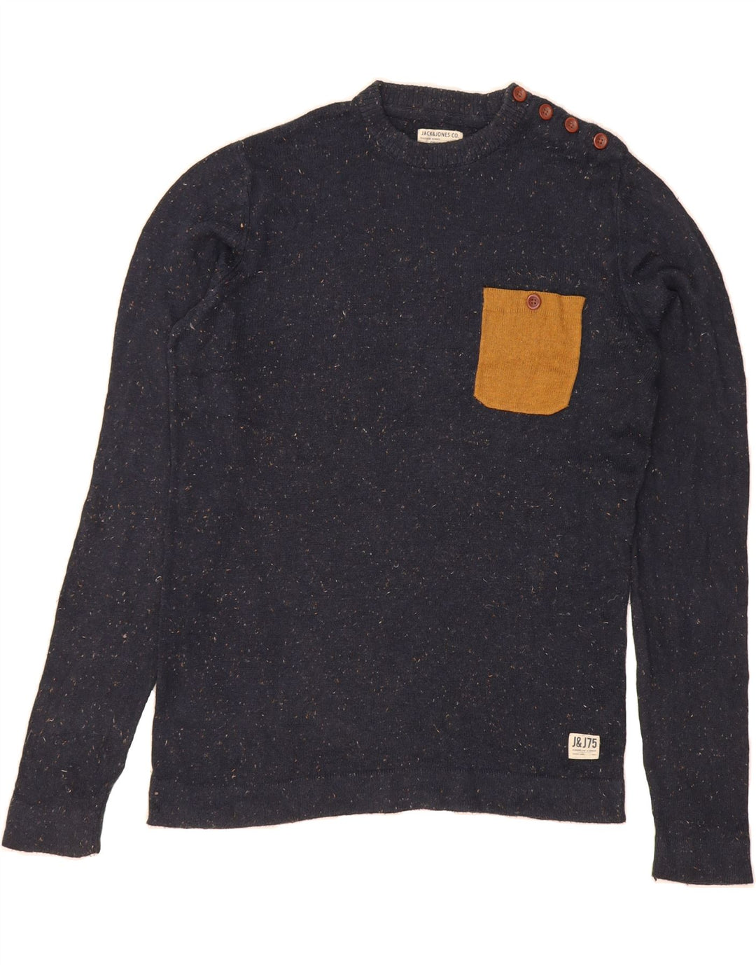 JACK & JONES Mens Crew Neck Jumper Sweater Medium Navy Blue Flecked Cotton Vintage Jack & Jones and Second-Hand Jack & Jones from Messina Hembry 