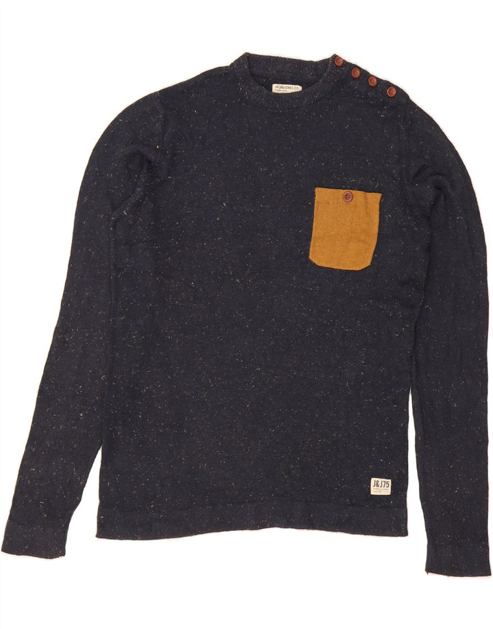 JACK & JONES Mens Crew Neck Jumper Sweater Medium Navy Blue Flecked Cotton Vintage Jack & Jones and Second-Hand Jack & Jones from Messina Hembry 