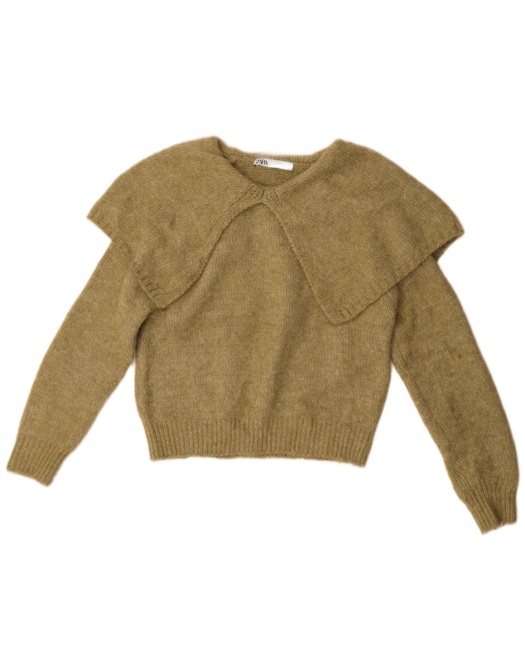 Zara Pull surdimensionné à col polo pour femme UK 14 Kaki moyen Polyester