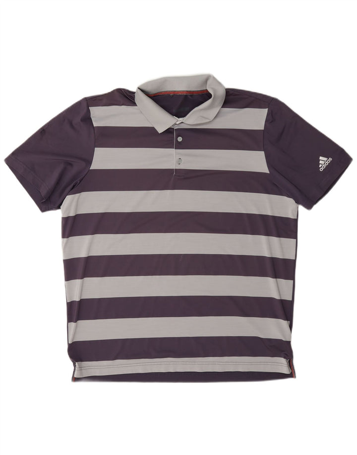 Adidas Mens Golf Polo Shirt Large Purple Striped Polyester