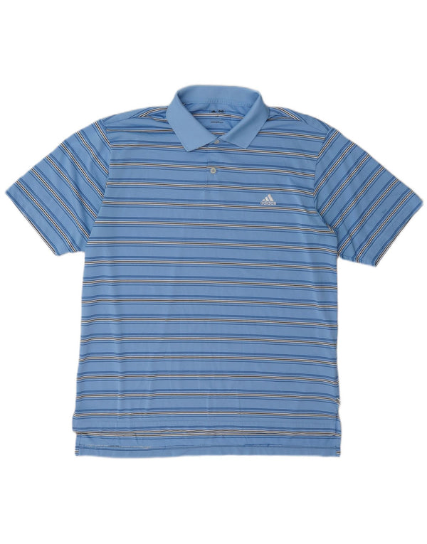 Adidas Mens Polo Shirt Large Blue Striped Polyester