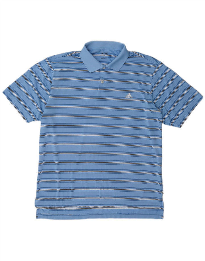Adidas Mens Polo Shirt Large Blue Striped Polyester