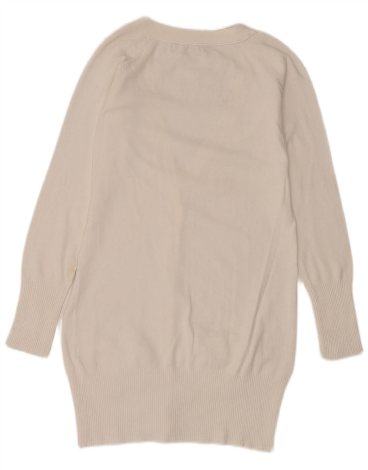 Zara Womens Longline Cardigan Sweater UK 12 Medium White Bomuld